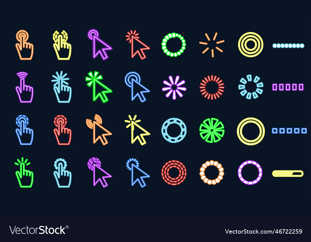 Set Of Neon Cursors Royalty Free Vector Image VectorStock