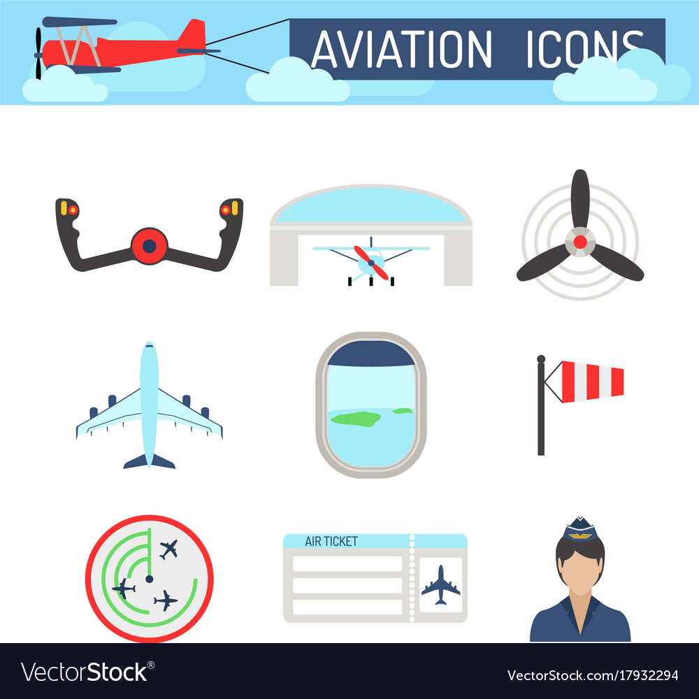 Aviation Icons Set Airline Station Airport Symbols