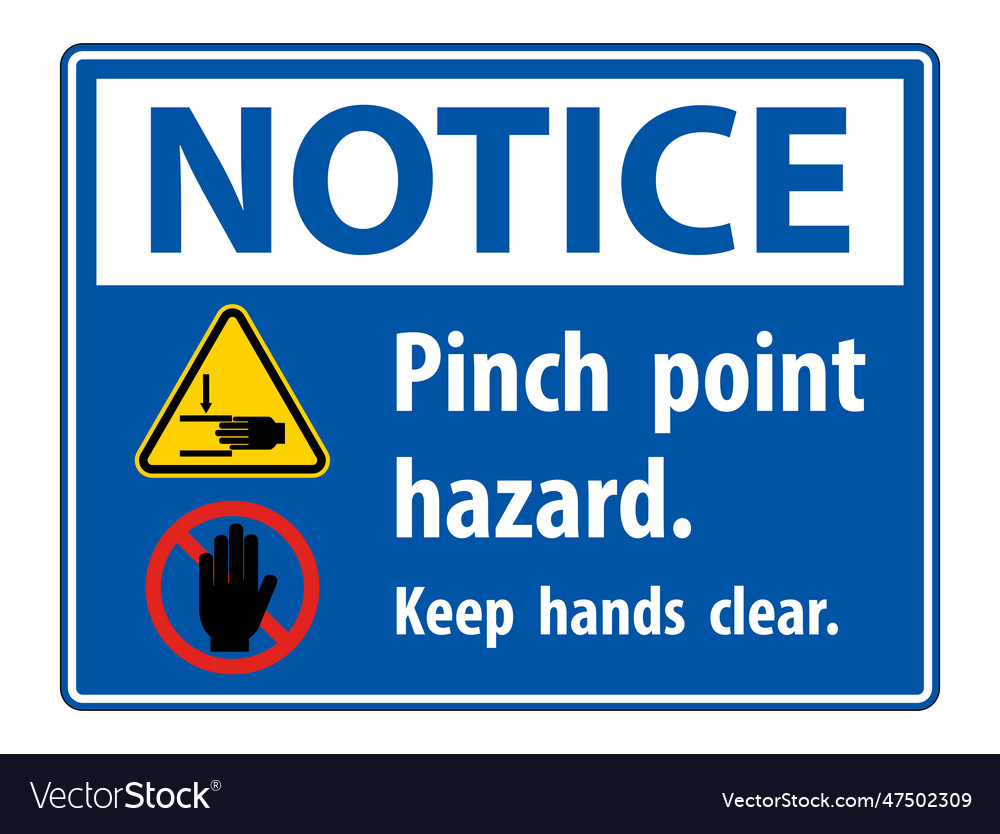 Notice Pinch Point Hazardkeep Hands Clear Symbol Vector Image