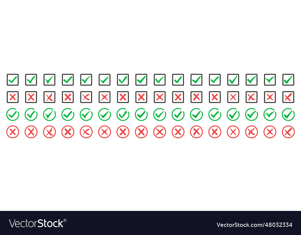 Big Set Of Green Check Marks And Red Crosses Vector Image