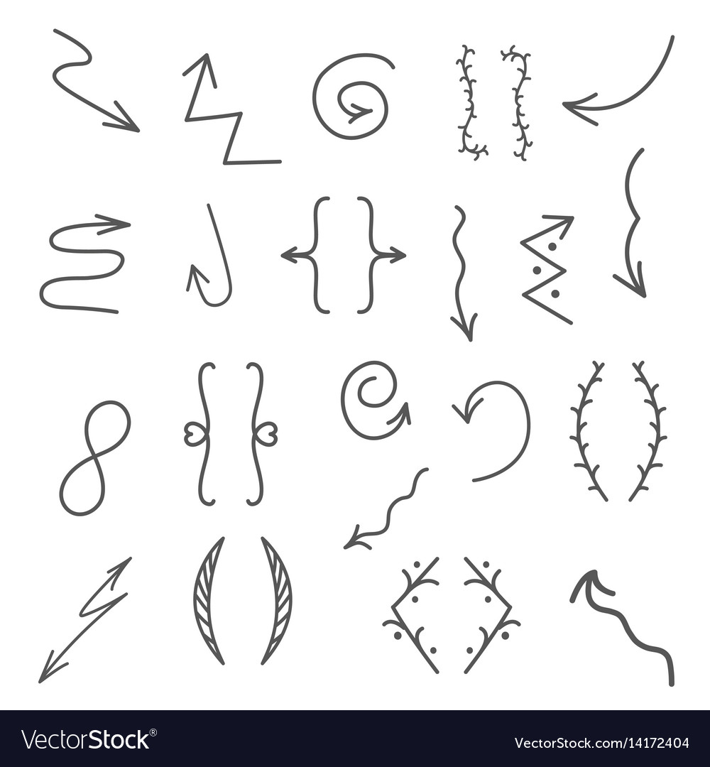 Hand Drawn Arrows Lines Isolated On White Vector Image