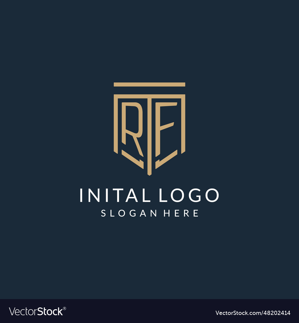 Initial Rf Shield Logo Monoline Style Modern And Vector Image