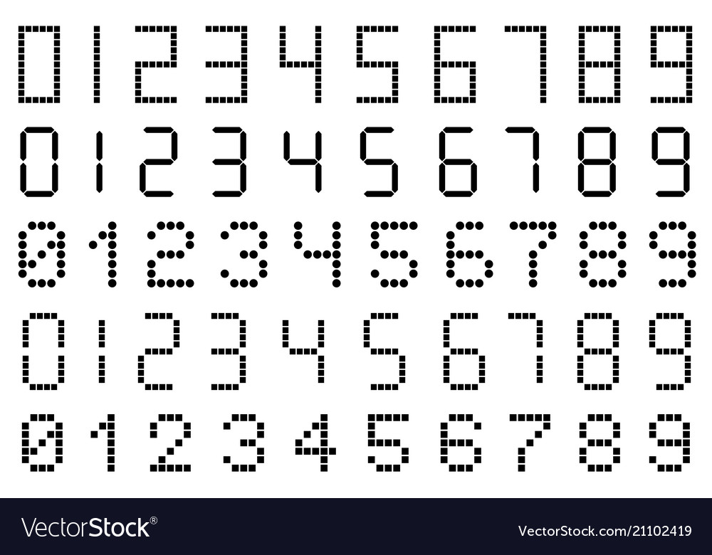 Set Different Types Digital Numbers Royalty Free Vector