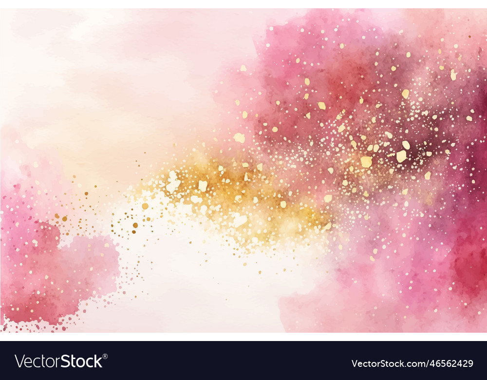 Mauve Liquid Watercolor Background With Golden Vector Image