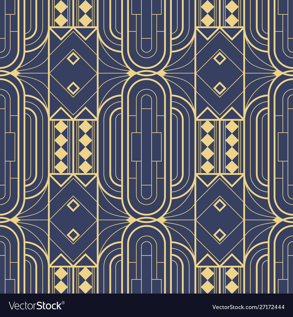 Abstract Art Deco Geometric Tiles Pattern On Blue Vector Image