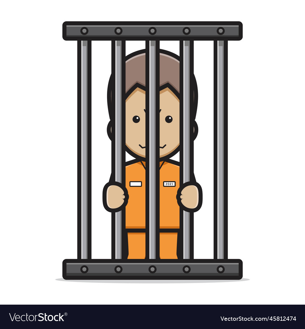 Cute Prisoner Character In Jail Cartoon Icon Vector Image