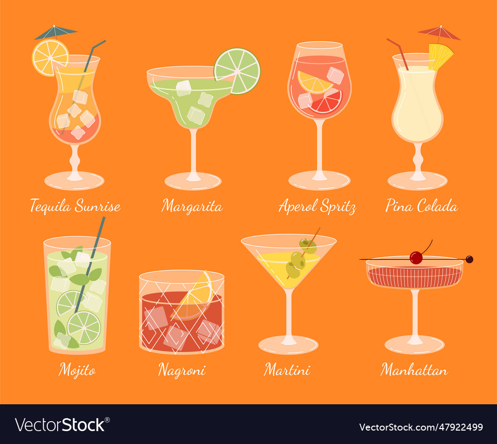 Set Of Different Cocktails Royalty Free Vector Image