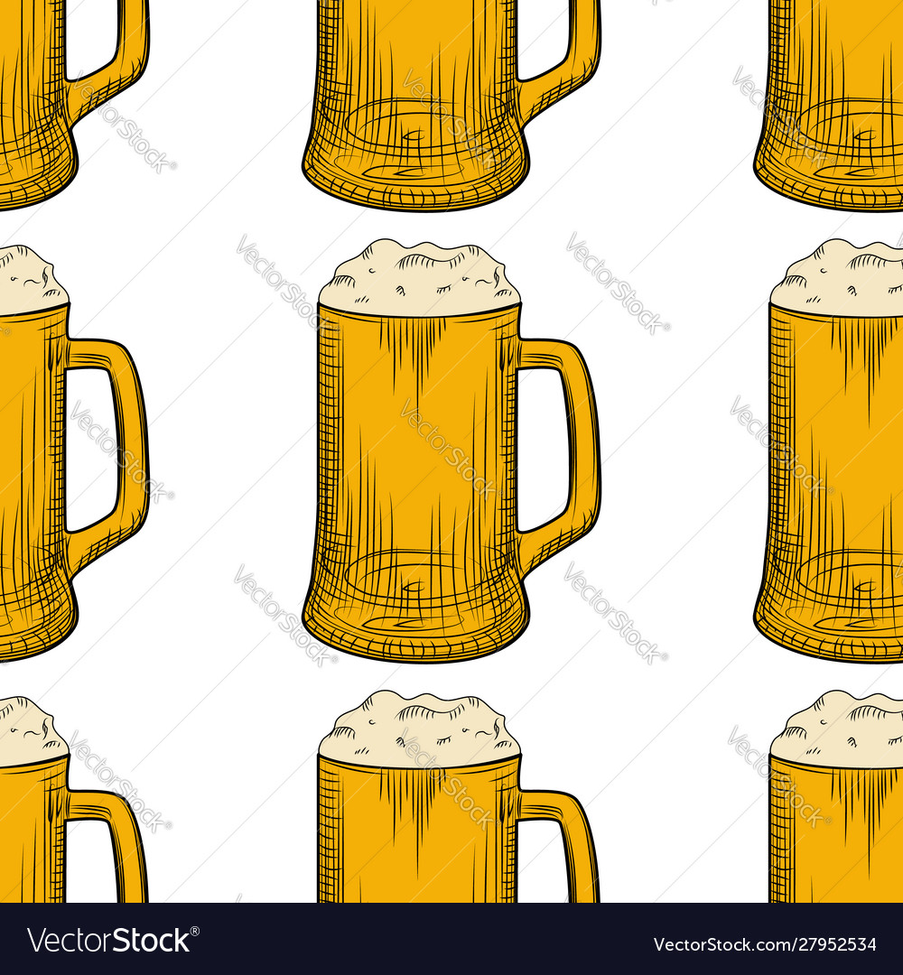 Beer Mug Seamless Pattern Full Beer Glasses Vector Image