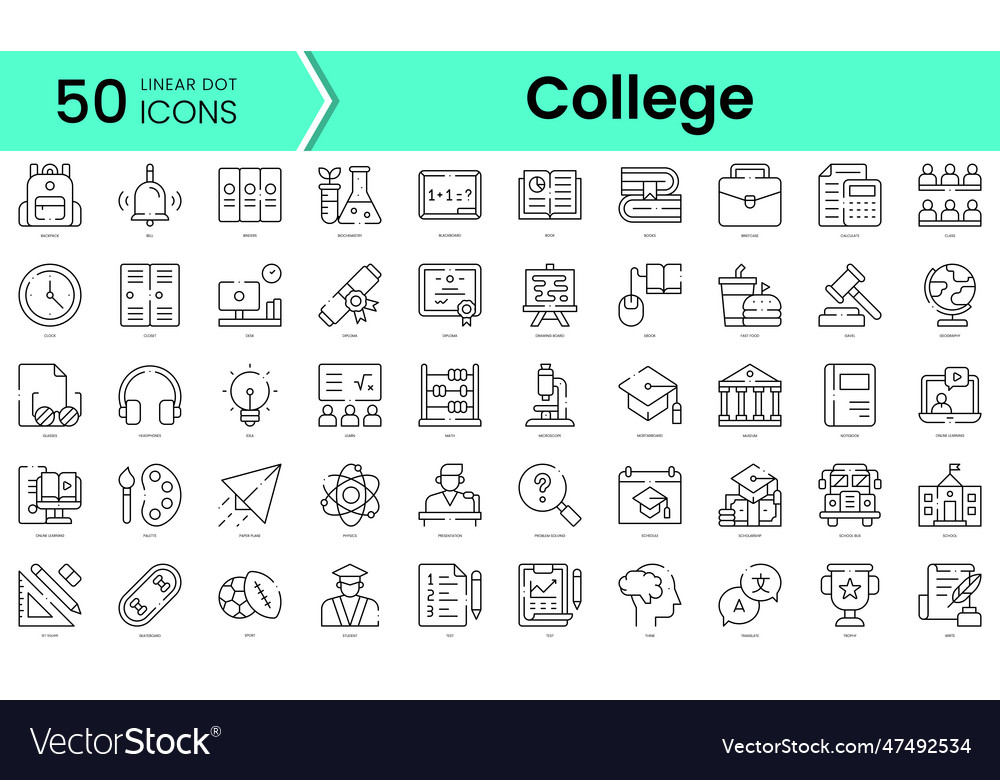 Set Of College Icons Line Art Style Bundle Vector Image