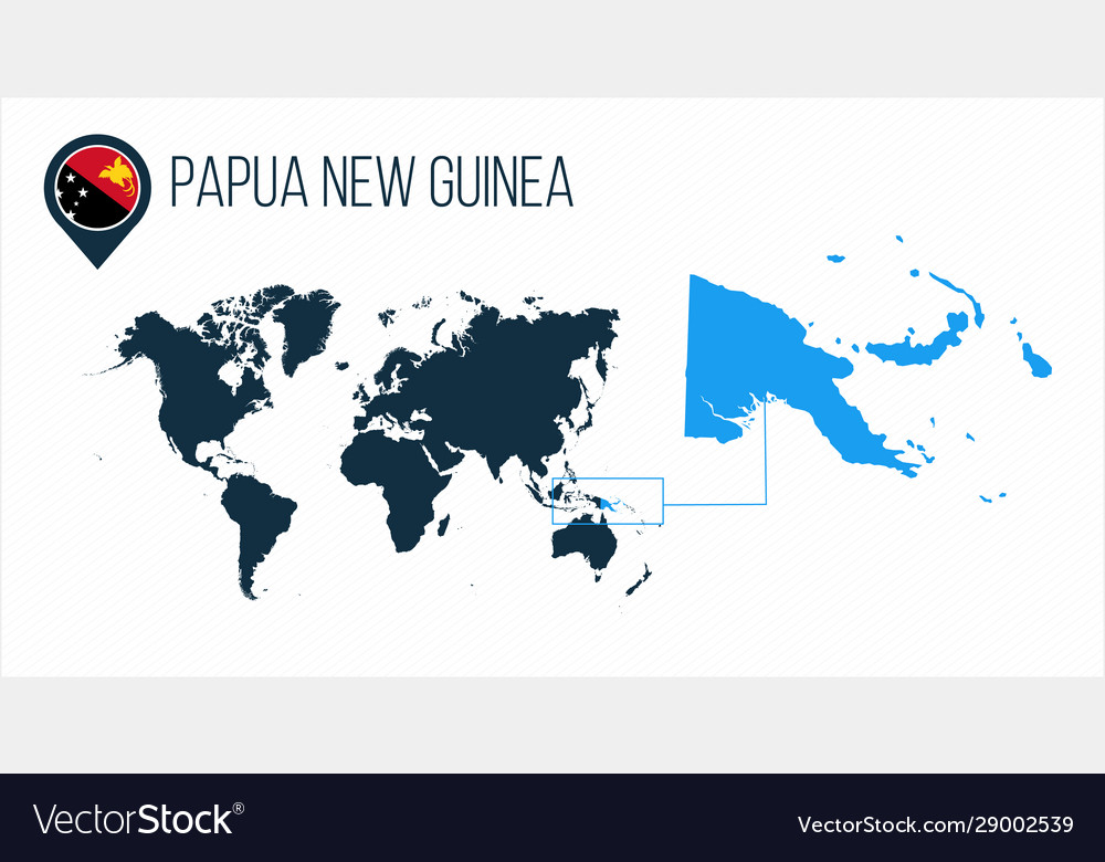 Papua New Guinea Map Located On A World Royalty Free Vector