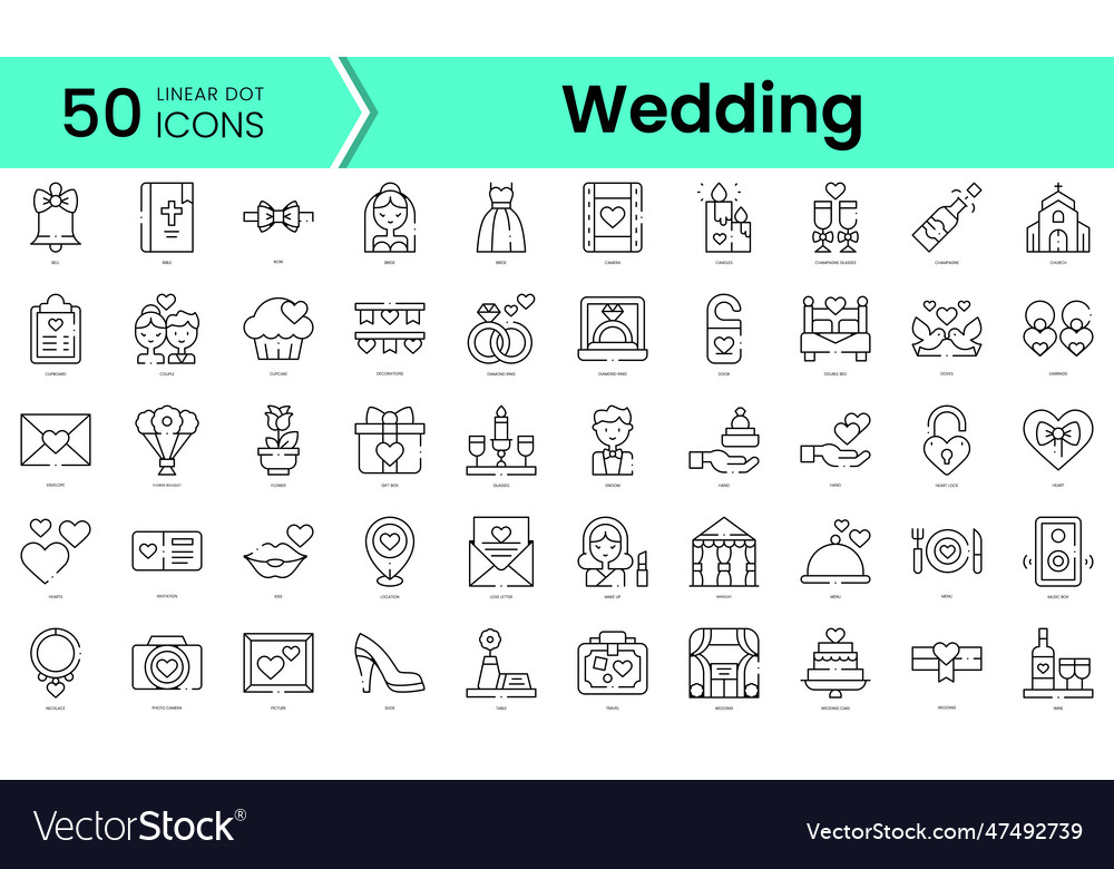 Set Of Wedding Icons Line Art Style Icons Bundle Vector Image