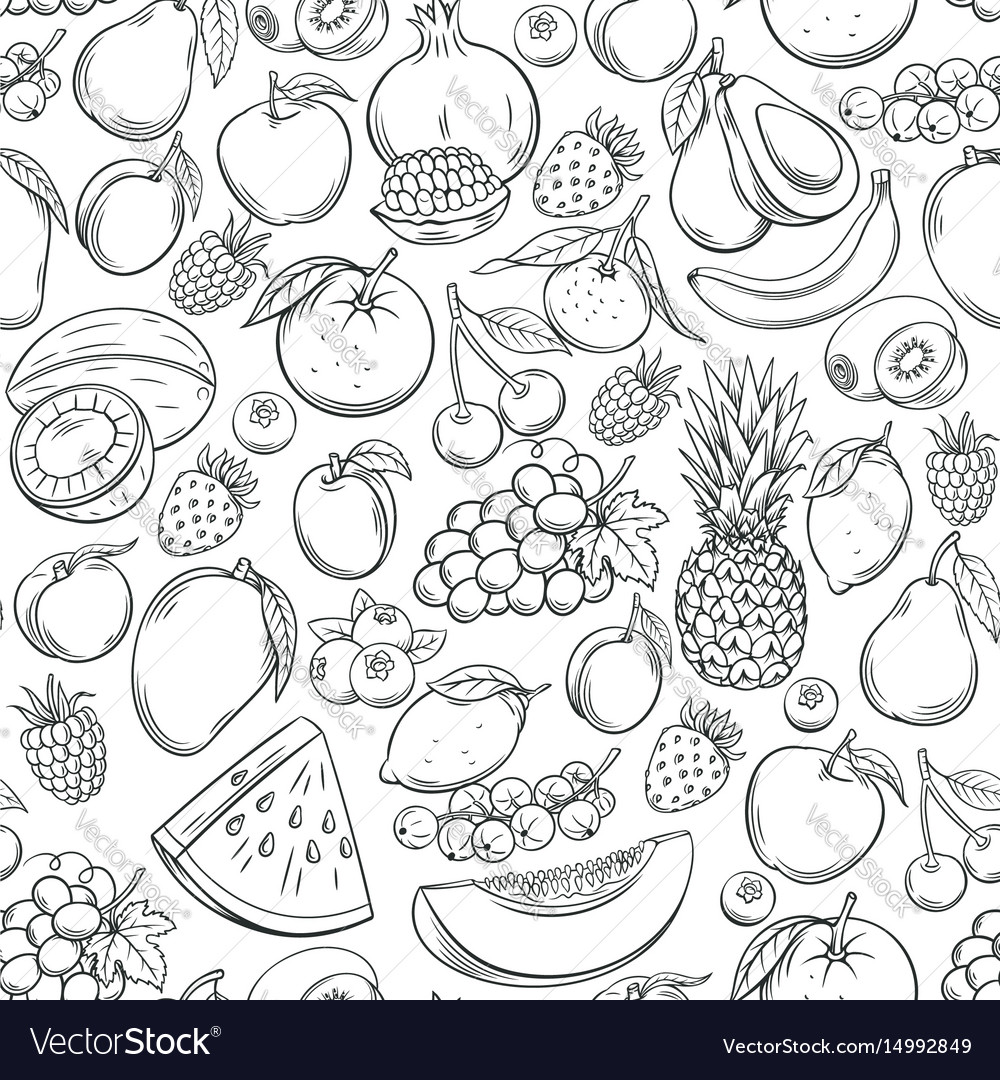 Hand Drawn Fruits Seamless Pattern Royalty Free Vector Image