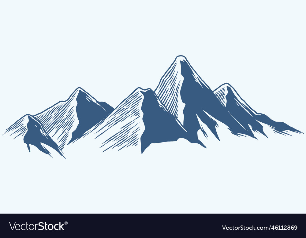 Five Hand Drawing Line Up Of Mountain Hill Vector Image