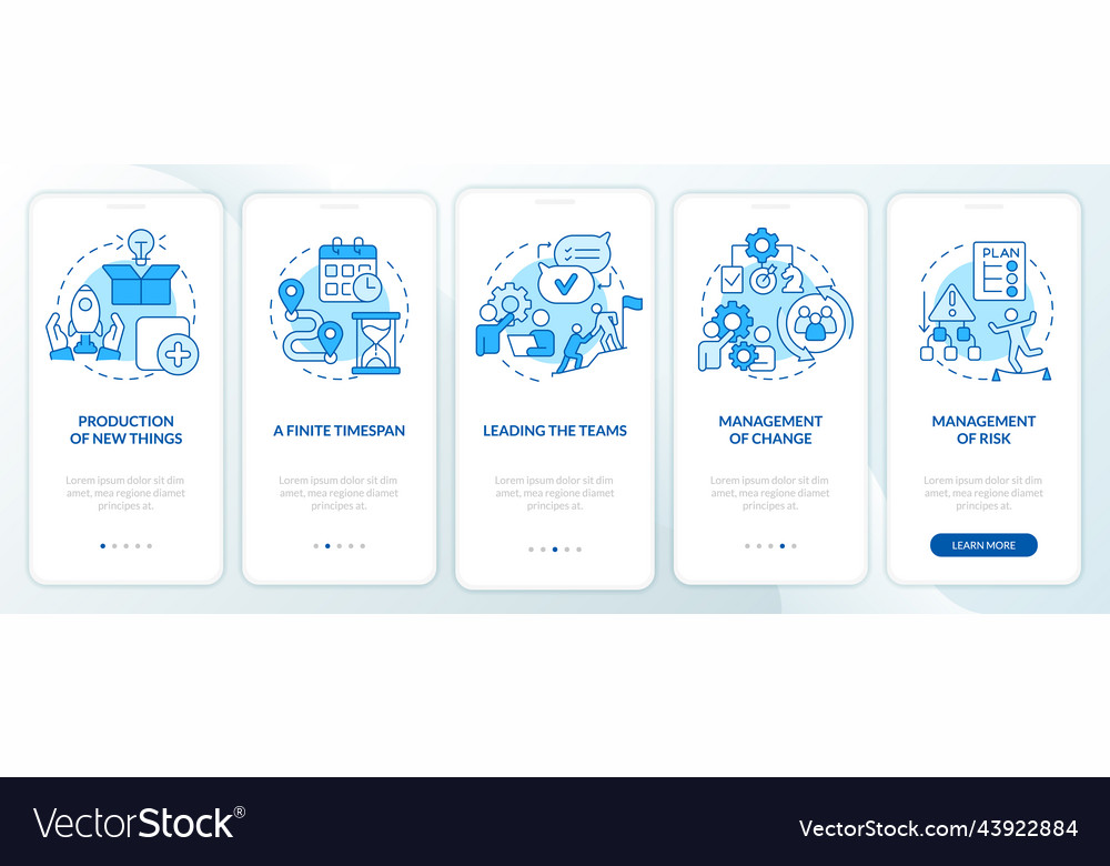 Project Management Blue Onboarding Mobile App Vector Image