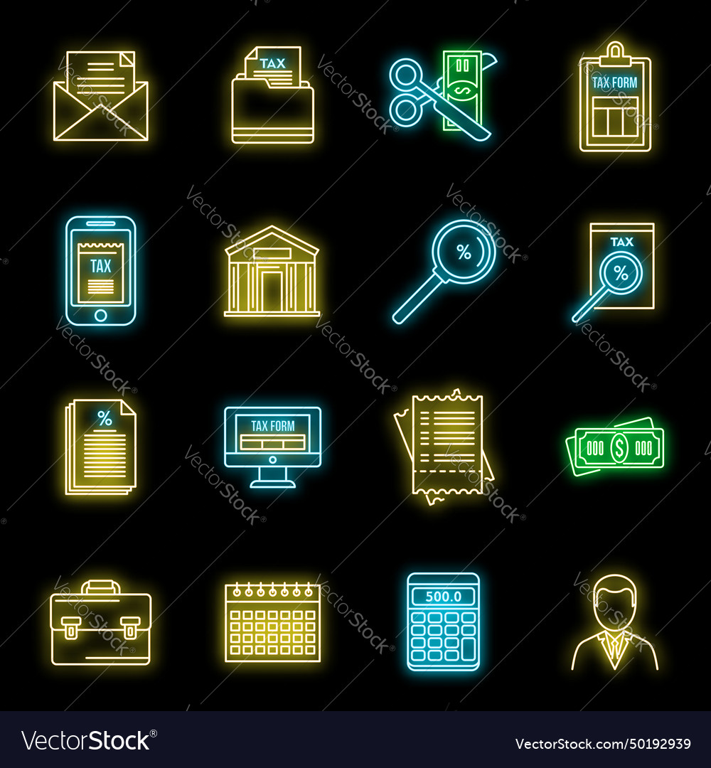 Tax Inspector Audit Icons Set Neon Royalty Free Vector Image