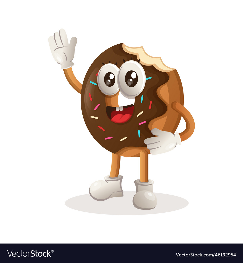 Cute Donut Mascot Waving Hand Royalty Free Vector Image