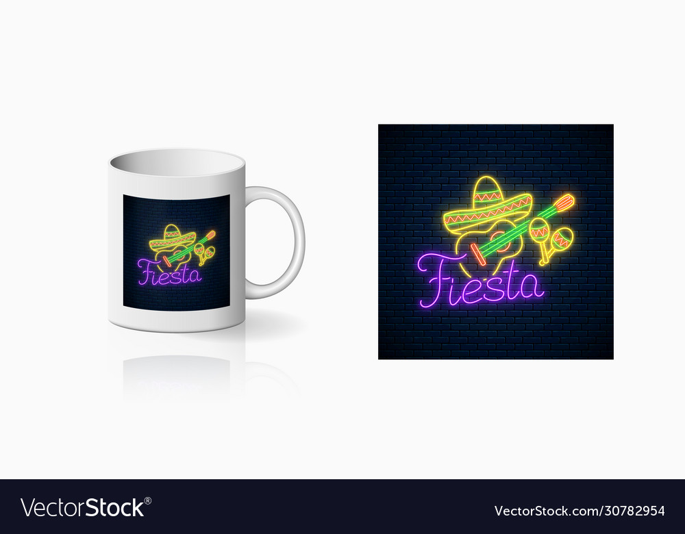 Glowing Neon Fiesta Holiday Sign For Cup Design Vector Image