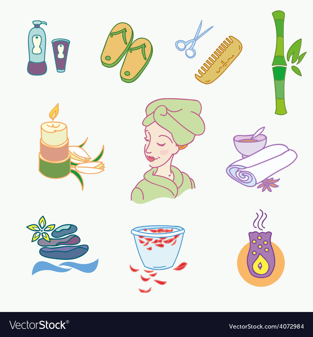 Spa Doodle Hand Drawn Sketch Icons Set Royalty Free Vector