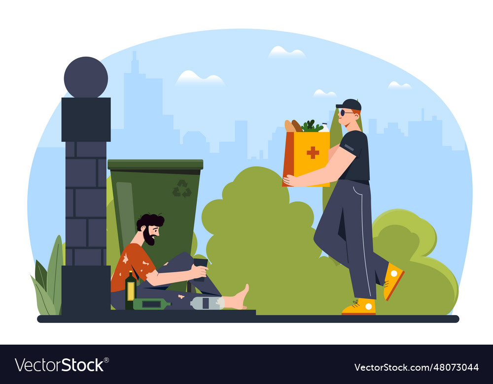 Volunteer Help Homeless Man Concept Royalty Free Vector