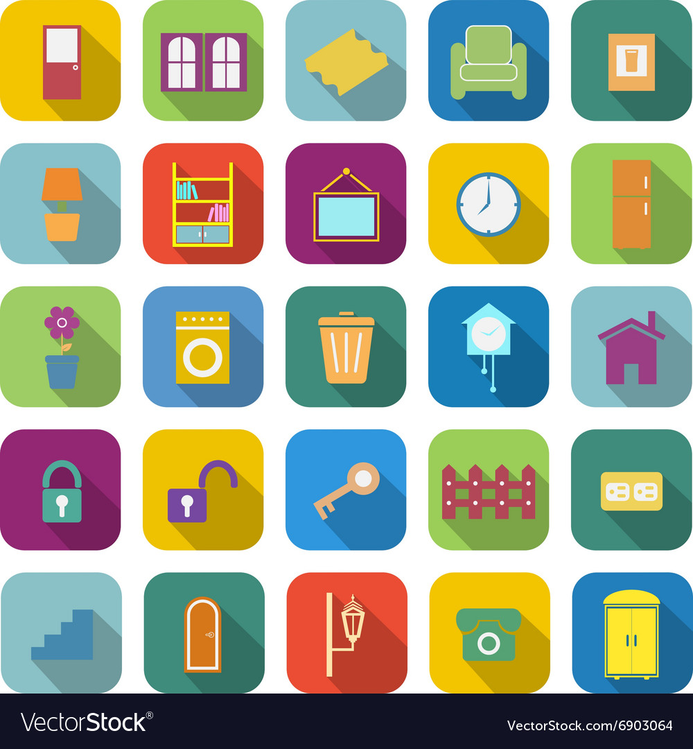 House Related Color Icons With Long Shadow Vector Image