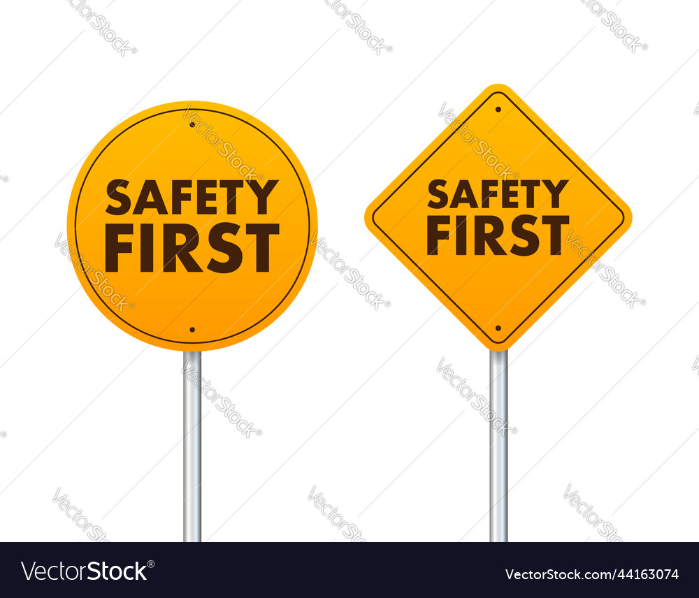 Safety First Shield Sign Health And Royalty Free Vector