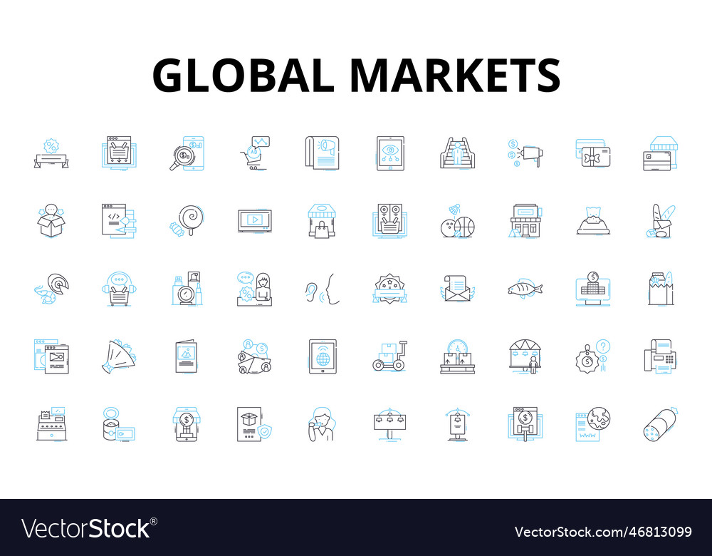 Global Markets Linear Icons Set Trading Royalty Free Vector