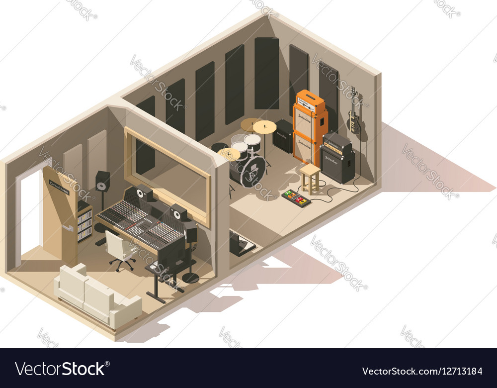 Isometric Low Poly Recording Studio Icon Vector Image