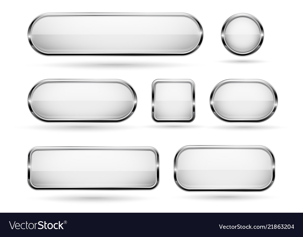 White Glass Buttons With Chrome Frame D Icons Vector Image