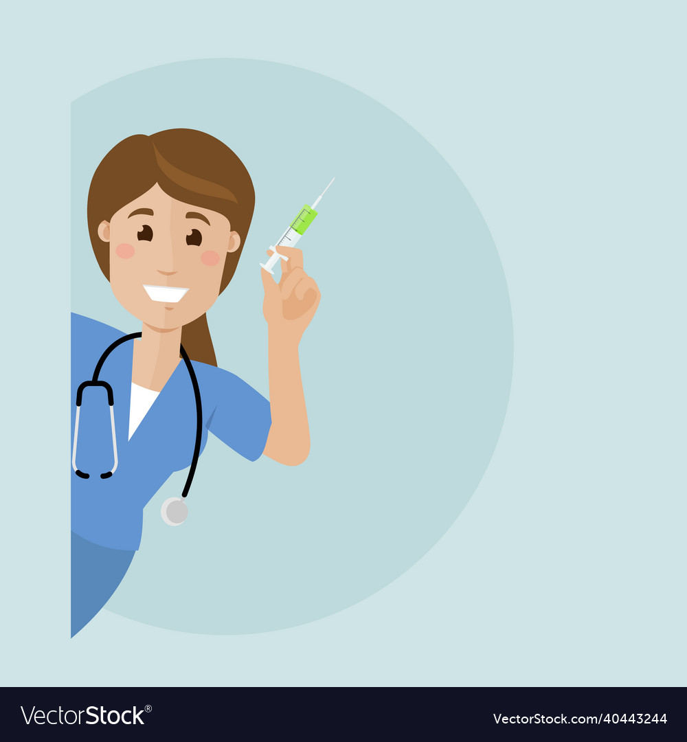 Nurse Holds Antibiotic Syringe In Her Right Hand Vector Image