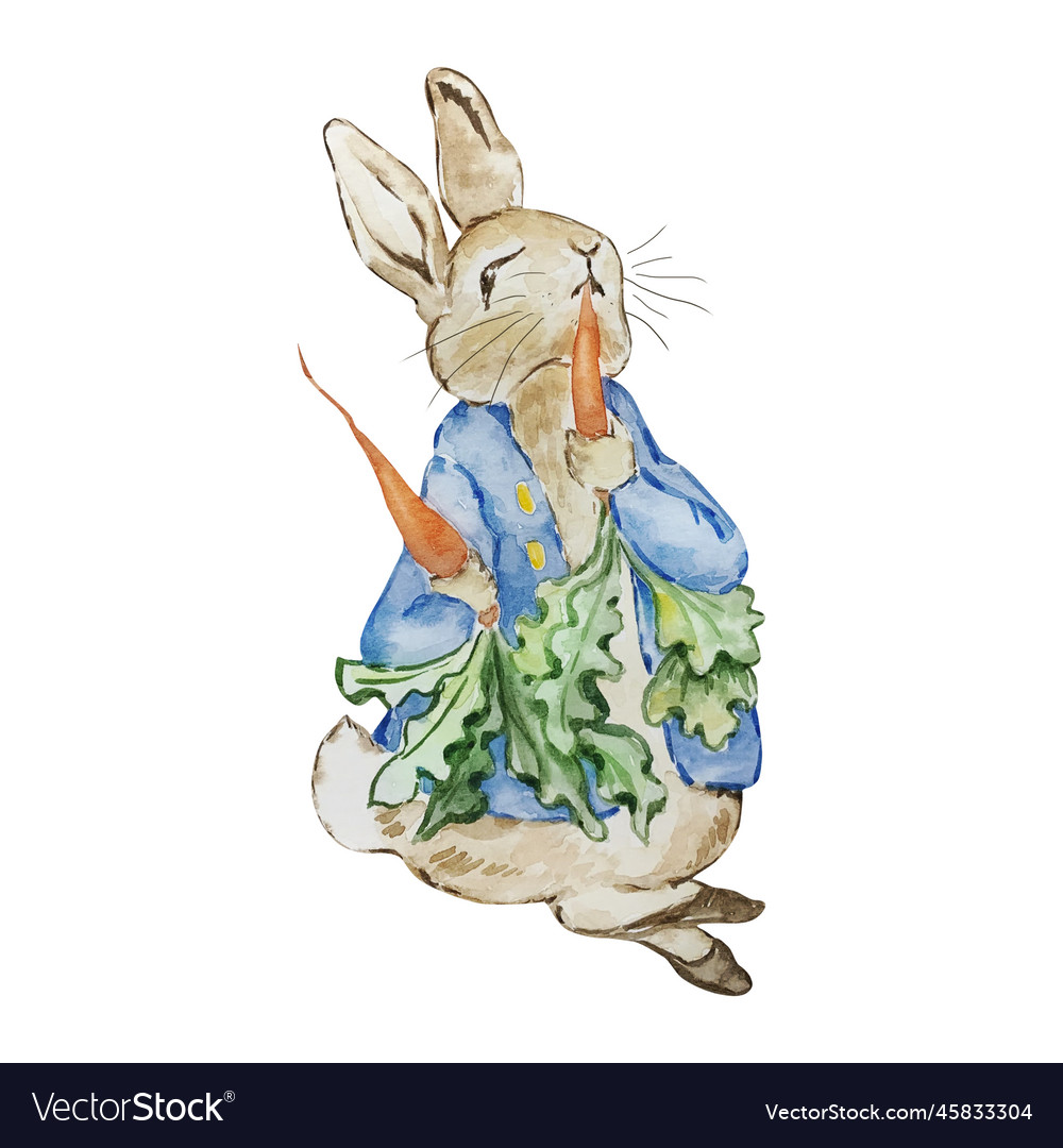 Watercolor Cute Rabbit In A Blue Jacket Royalty Free Vector