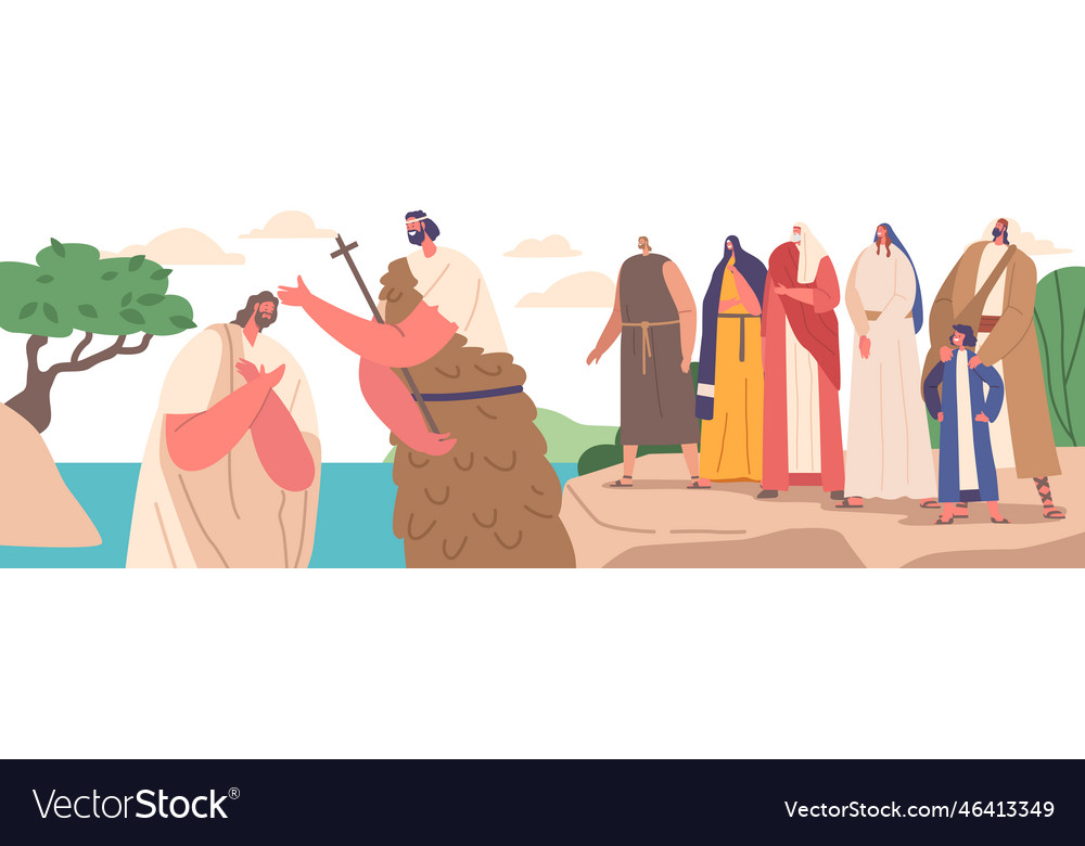 John The Baptist Baptizing Jesus In Jordan River Vector Image