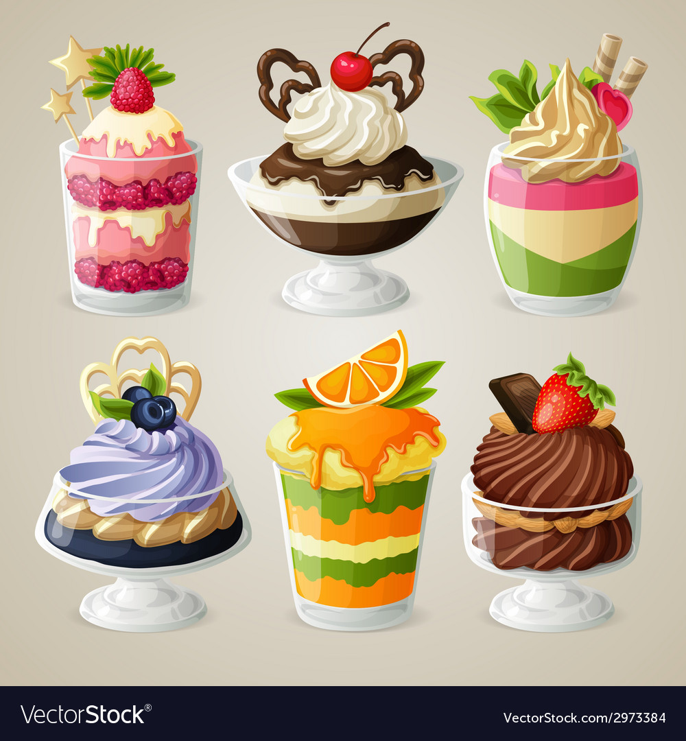 Sweets Ice Cream Mousse Dessert Set Royalty Free Vector