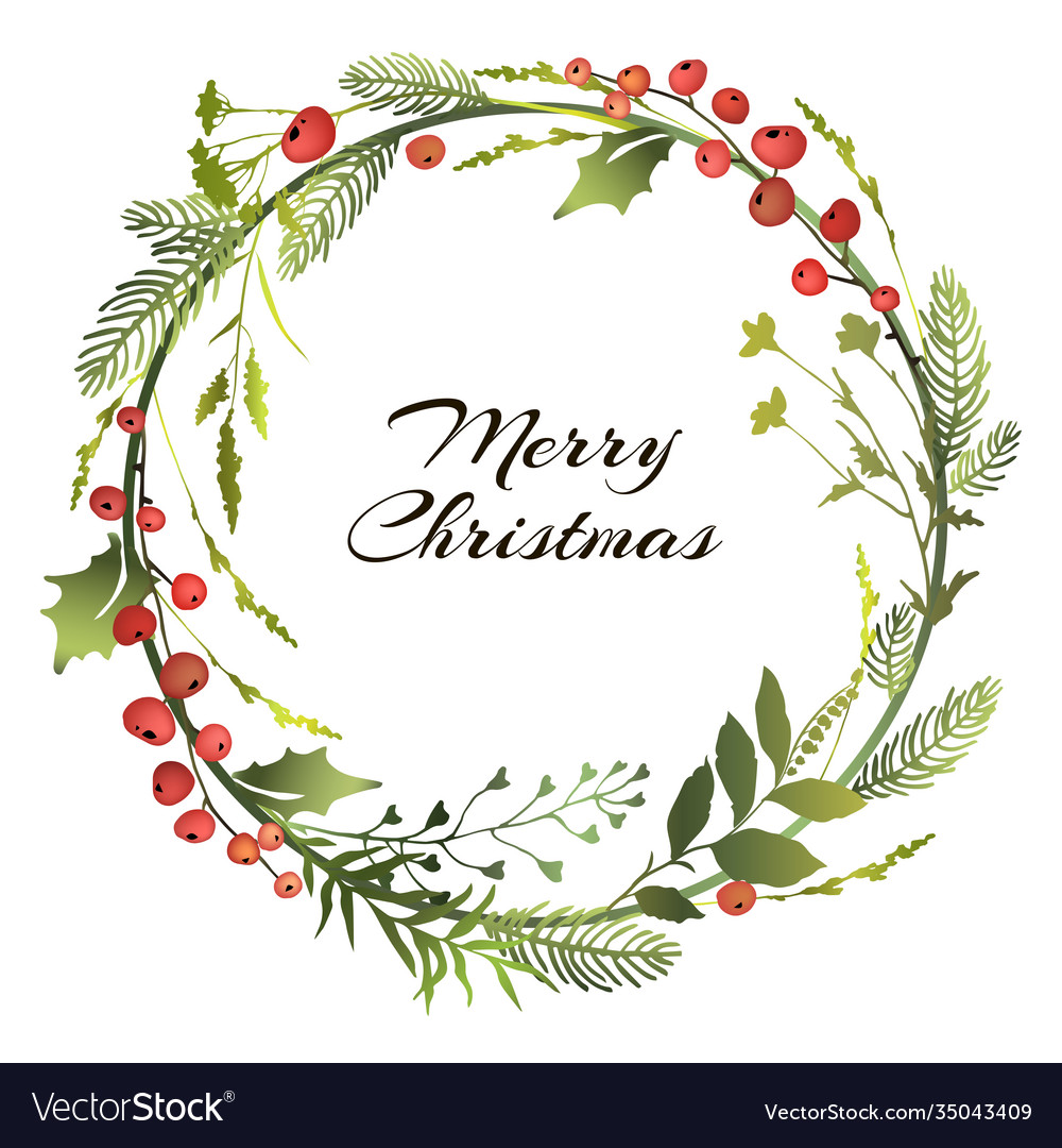 Decorative Christmas Circle Frame With Leaves Fir Vector Image