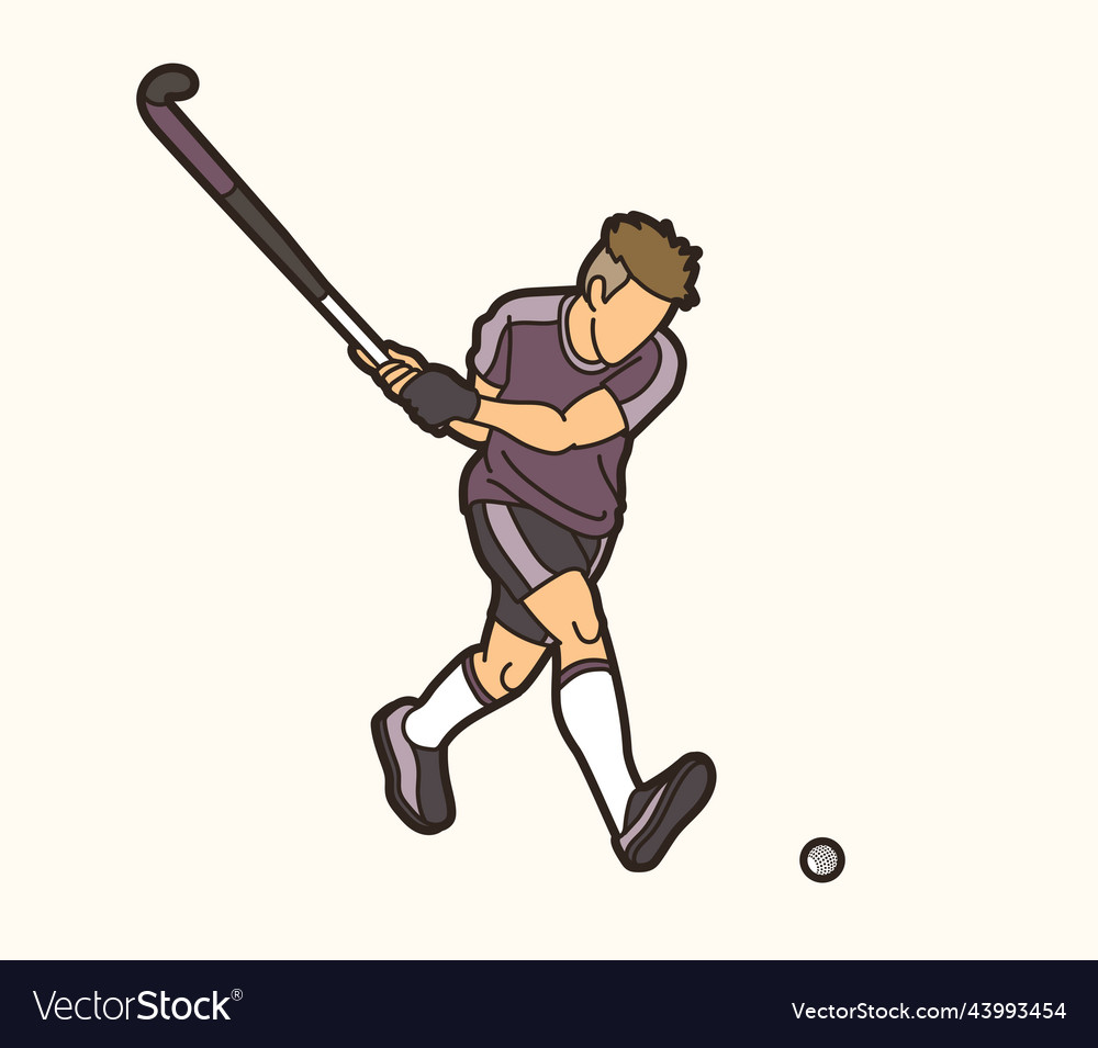 Field Hockey Sport Male Player Action Cartoon Vector Image