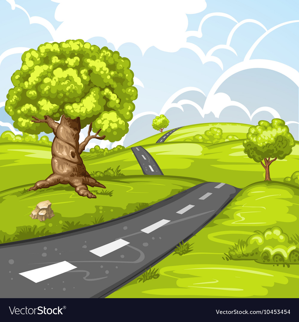 Spring Landscape With Trees And Road Royalty Free Vector