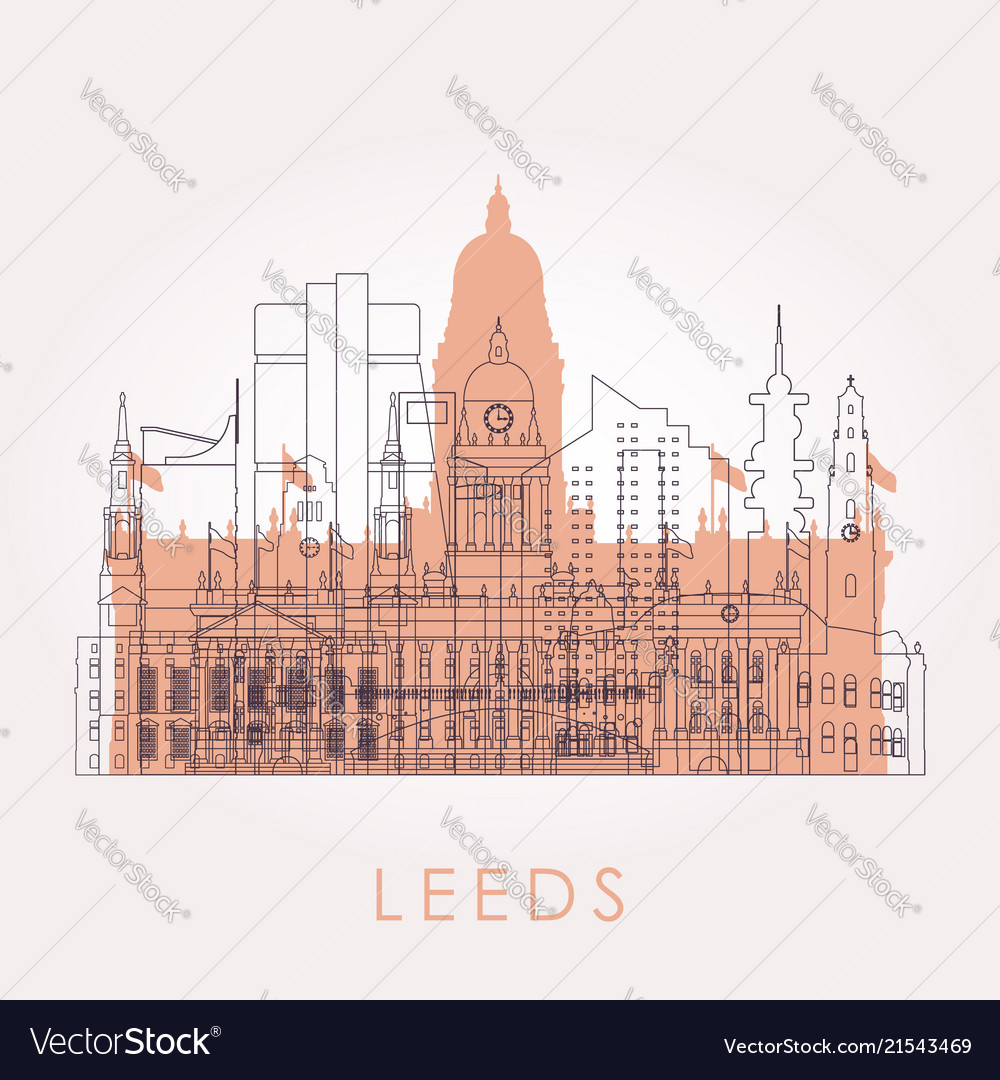 Outline Leeds Skyline With Landmarks Royalty Free Vector