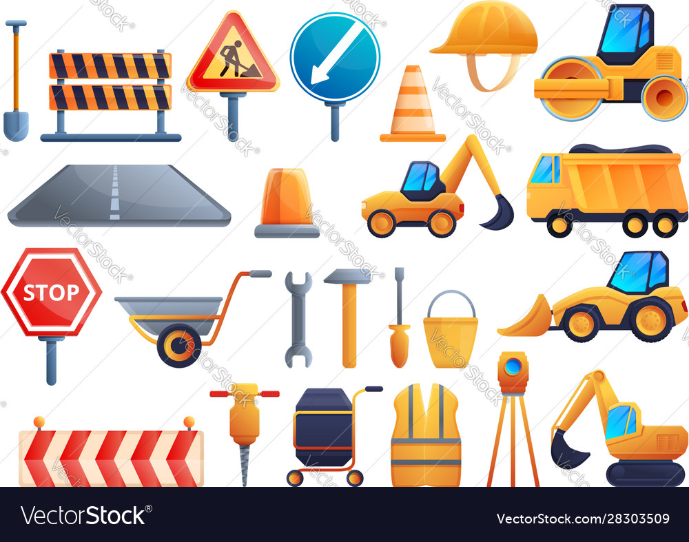 Road Repair Icons Set Cartoon Style Royalty Free Vector