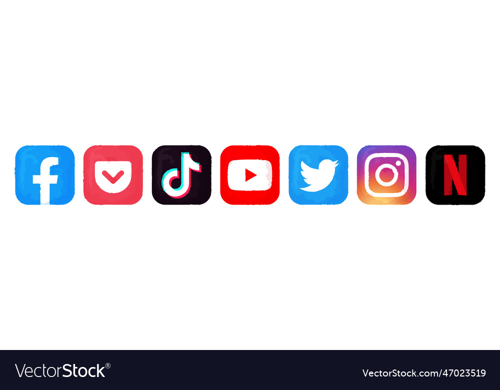 Set Of Popular Social Media And Mobile Apps Icons Vector Image