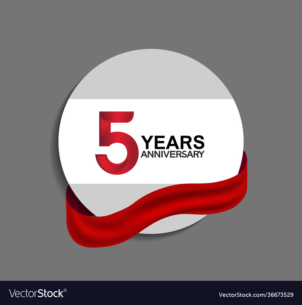 5 Years Anniversary Design In Circle Red Ribbon Vector Image