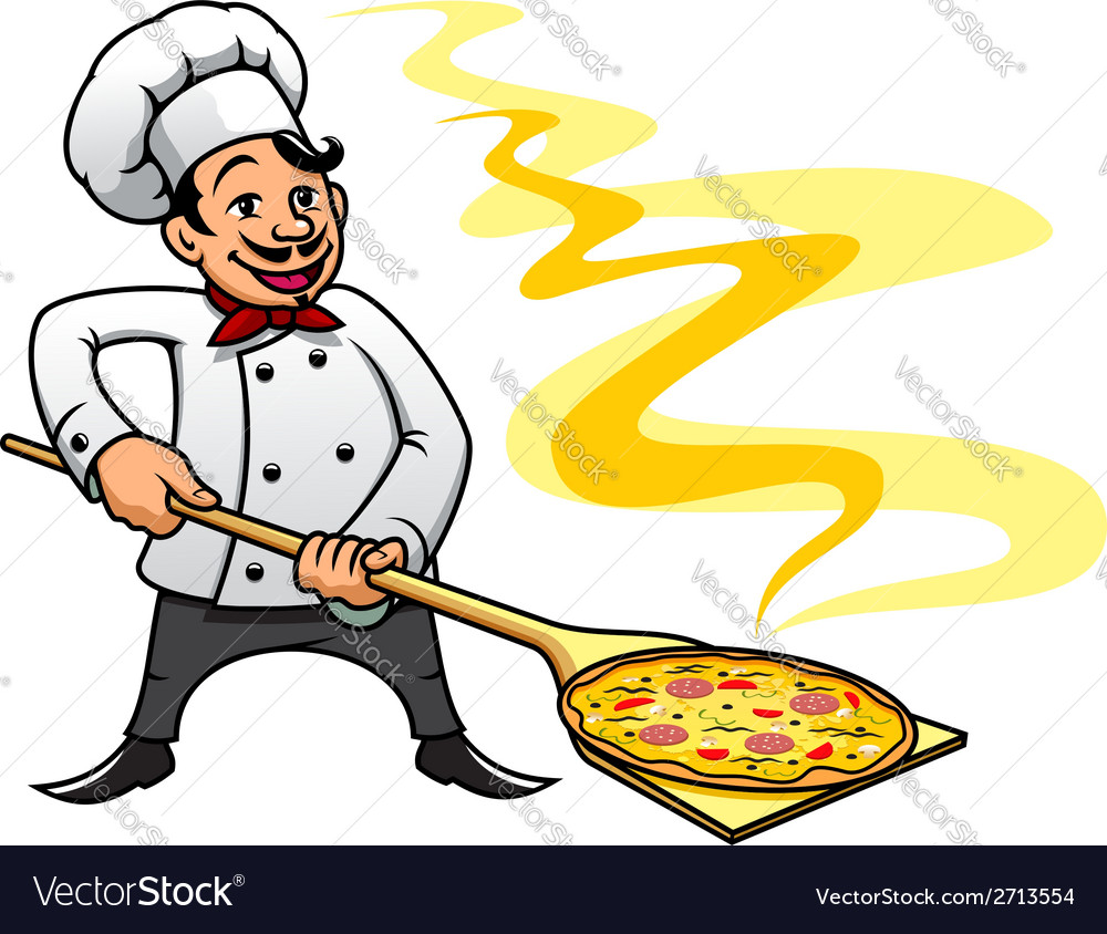 Cartoon Baker Chef Cooking Pizza Royalty Free Vector Image