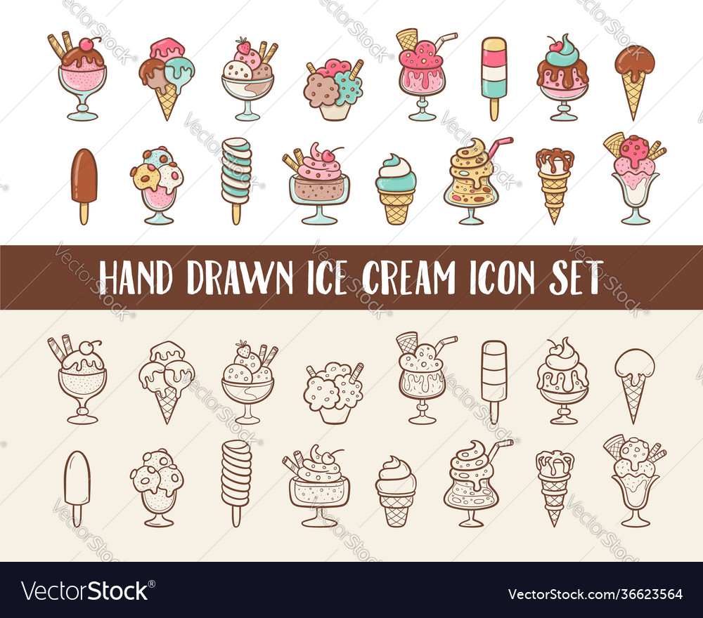 Hand Drawn Ice Cream Icon Set Royalty Free Vector Image