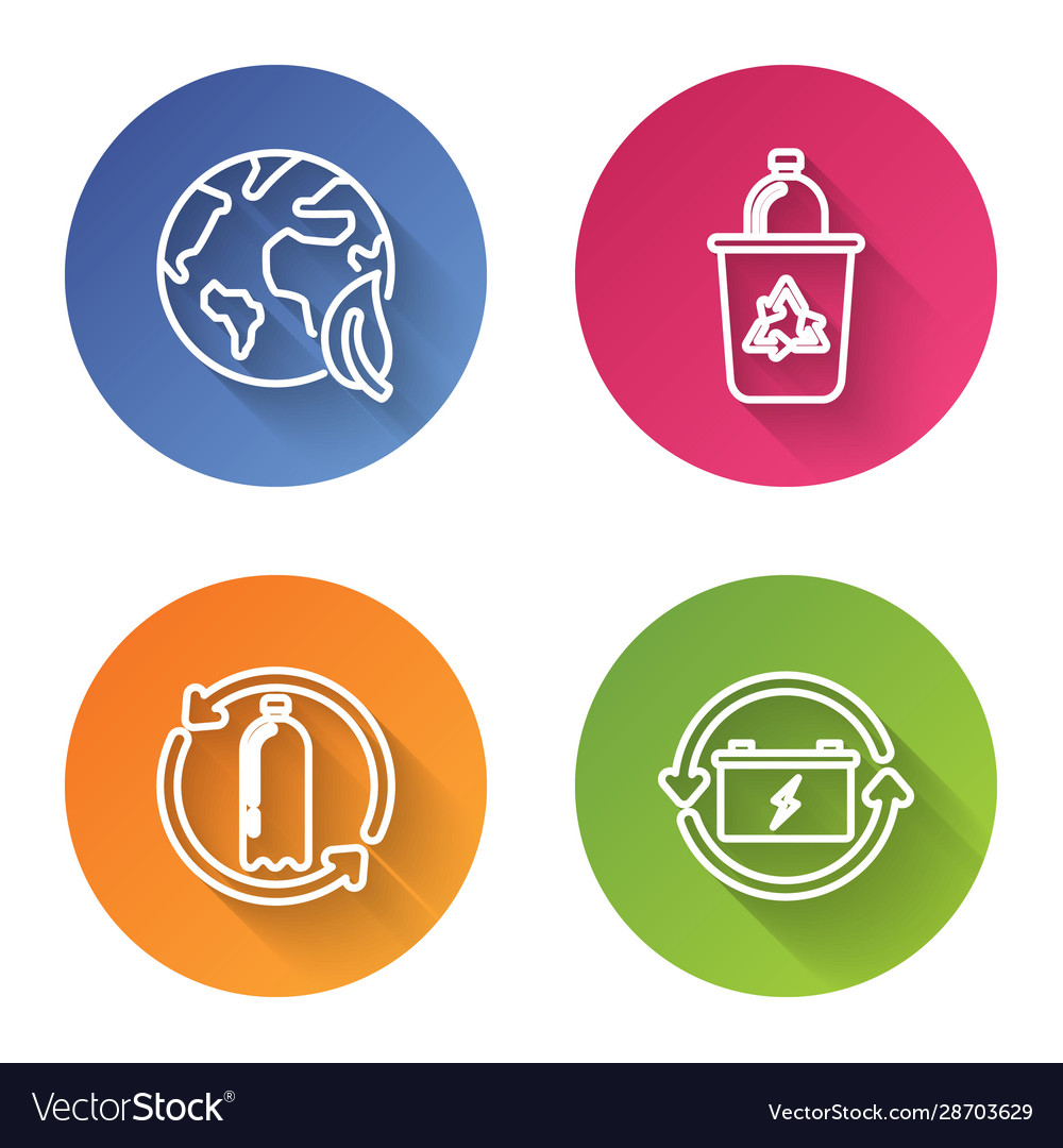 Set Line Earth Globe And Leaf Recycle Bin Vector Image