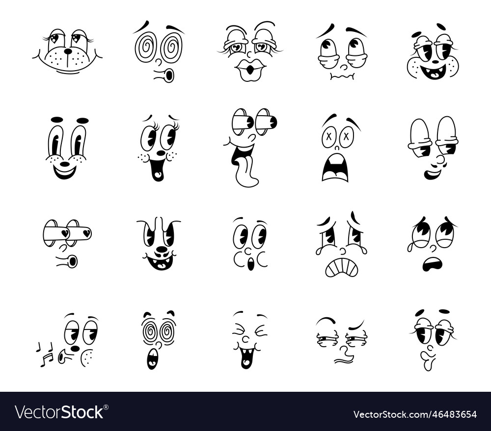 Vintage Expression Faces Retro Characters Happy Vector Image