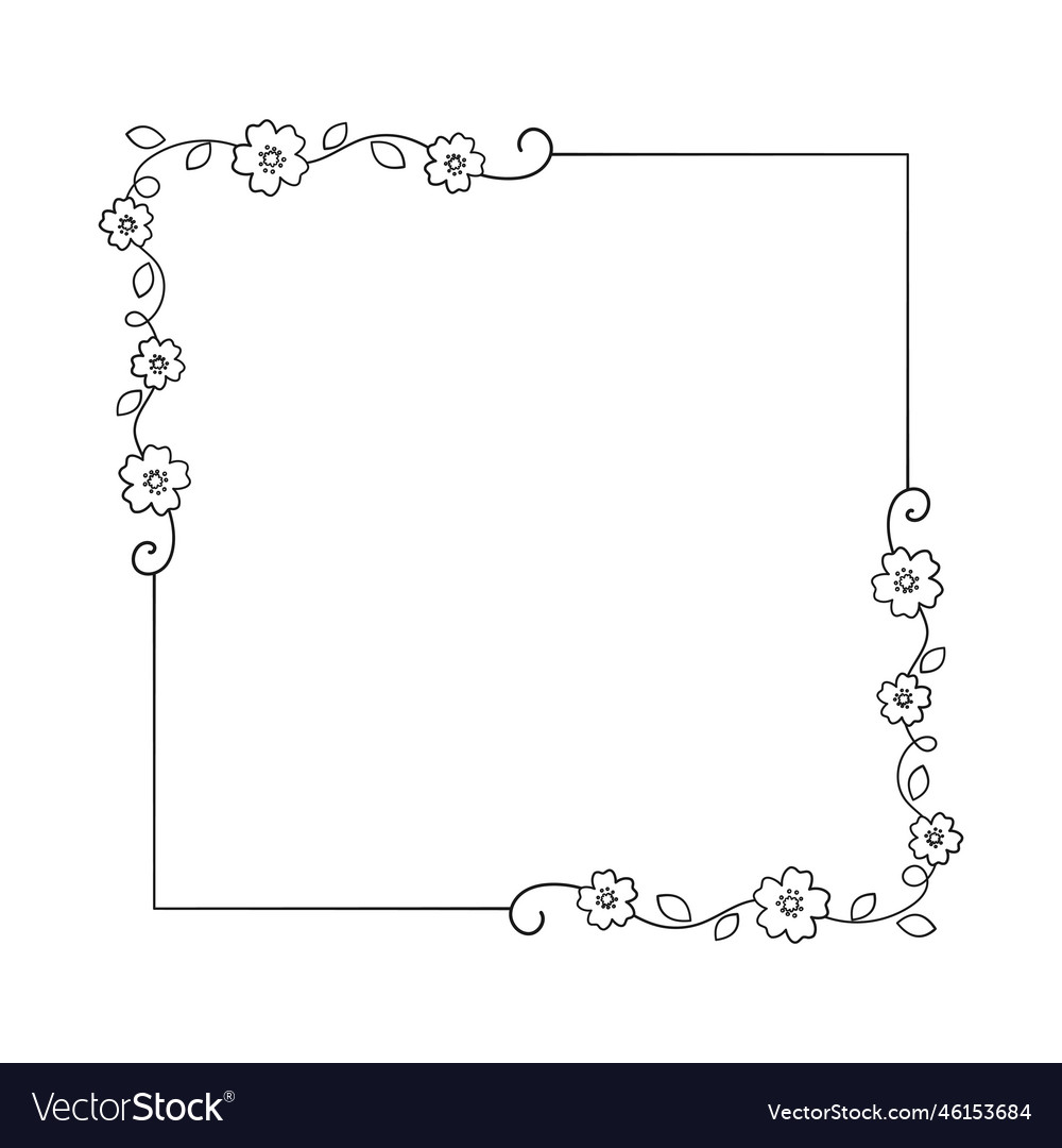 Botanical Square Frame Hand Drawn Line Border Vector Image