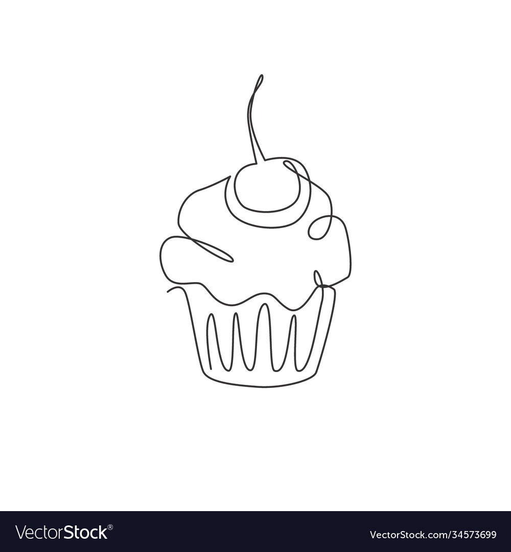 One Single Line Drawing Fresh Muffin Royalty Free Vector