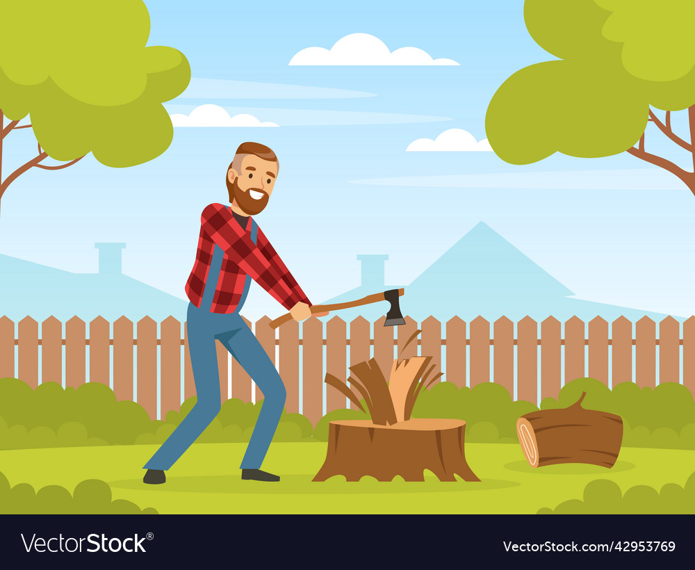 Bearded Man Lumberjack Or Woodman In Red Checkered