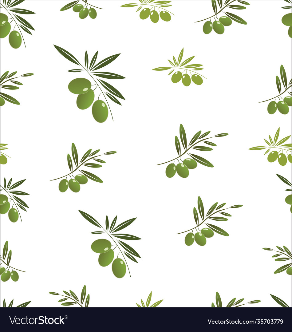 Seamless Pattern With Green Olive Tree Branches Vector Image