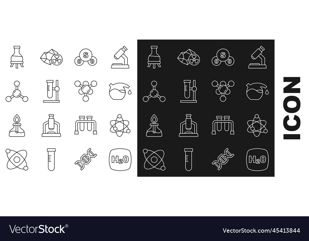 Set Line Chemical Formula H O Atom Test Tube Vector Image