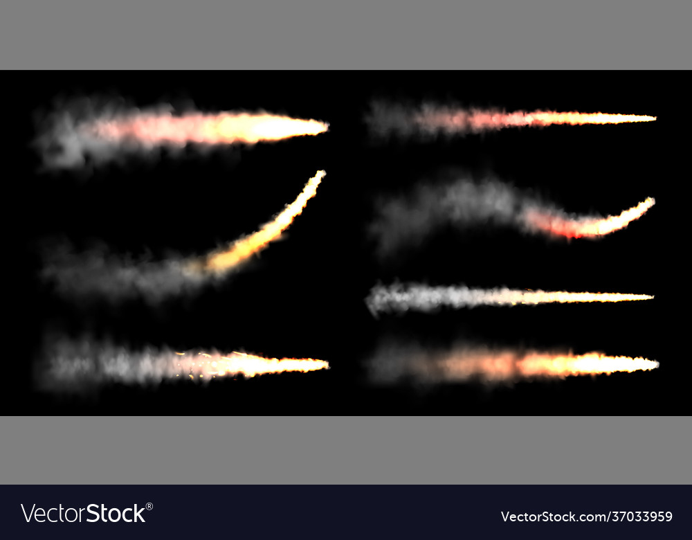 Realistic Space Rocket Launch Trails On Black Vector Image