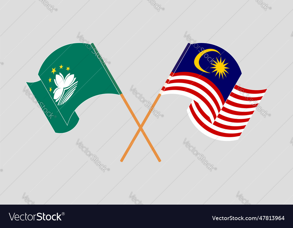 Crossed And Waving Flags Of Macau And Malaysia Vector Image